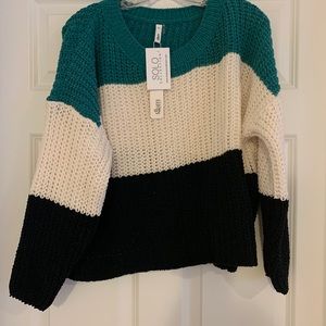 Green white black sweater